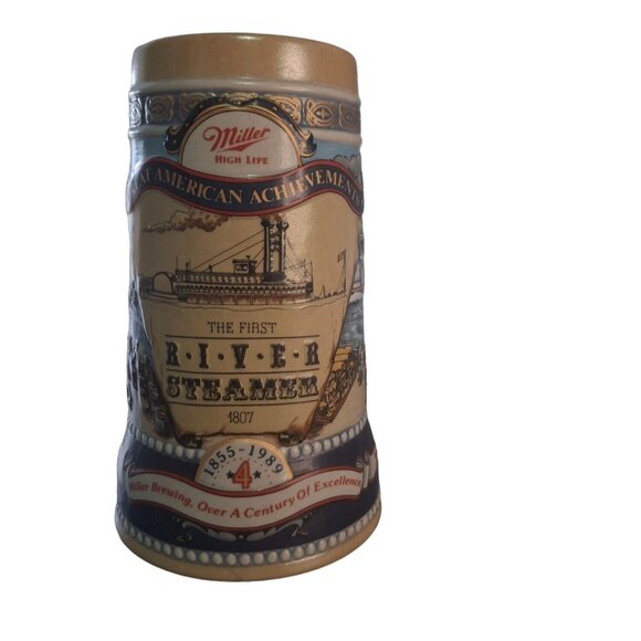 Vtg Miller Brewing 1989 Great American Achievements First River Steamer Beer Mug - Picture 1 of 10